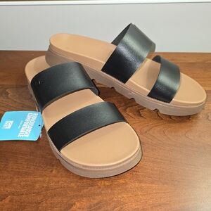 Reef Black Slide Sandals with Tan Footbed